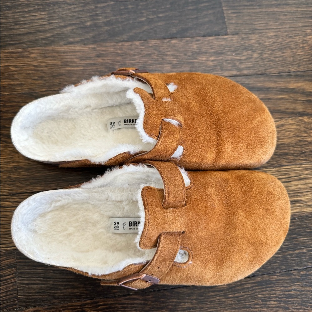 Birkenstock Women’s Suede Boston Shearling Clogs Brown Size 39 (9)